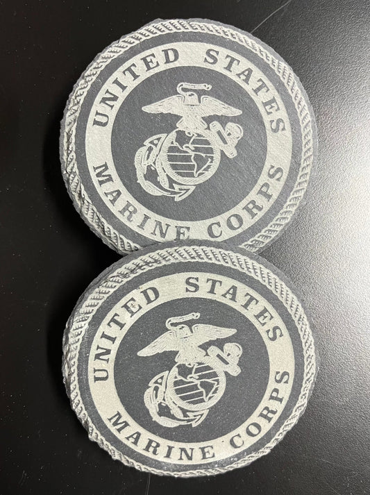 Coasters - Slate 4" Round with USMC Set of 4