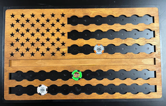 Hand Made Wood American Flag with Magnetic Poker Chip Slots 14.5 x 23.875