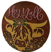 Sign - Highland Cow Hey Yall Large 16"