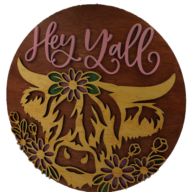 Sign - Highland Cow Hey Yall Large 16"