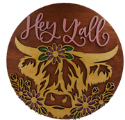 Sign - Highland Cow Hey Yall Large 16"