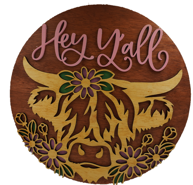 Sign - Highland Cow Hey Yall Large 16"