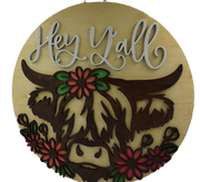 Sign - Highland Cow Hey Yall Large 16"