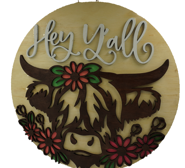 Sign - Highland Cow Hey Yall Large 16"